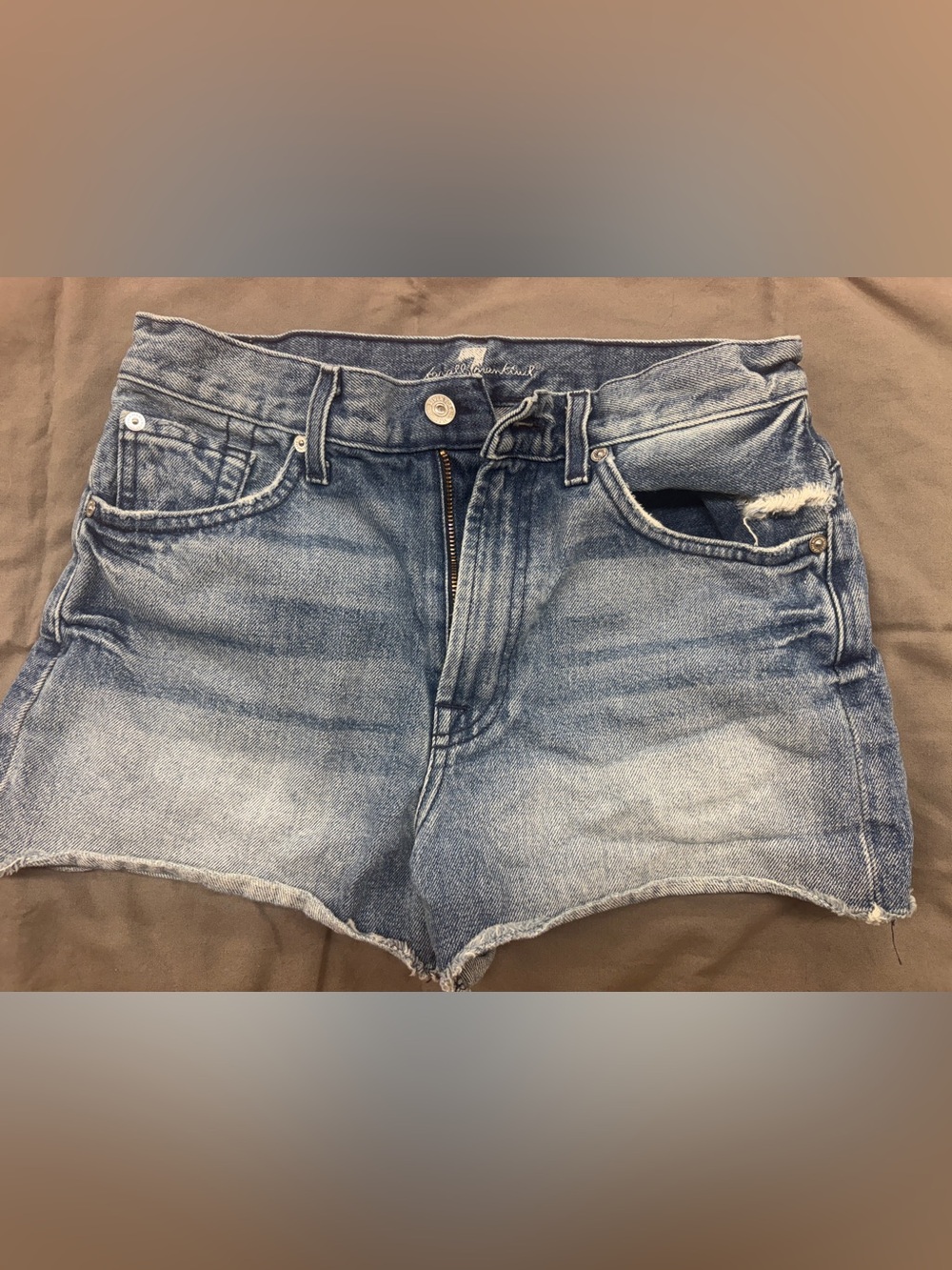 7 For All Mankind Light Blue High-Rise Cutoff Denim Shorts